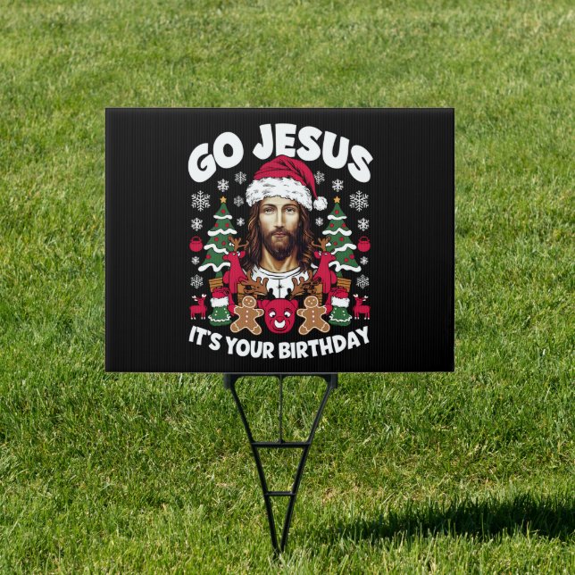 Go Jesus It's Your Birthday Ugly Christmas Sweater Sign (Insitu)