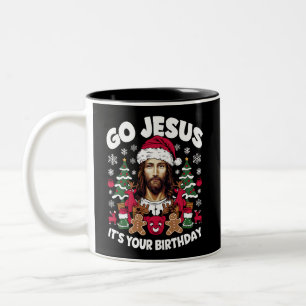 Go Jesus It's Your Birthday Ugly Christmas Sweater Two-Tone Coffee Mug