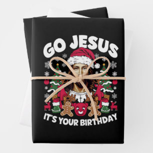 Go Jesus It's Your Birthday Ugly Christmas Sweater Wrapping Paper Sheets