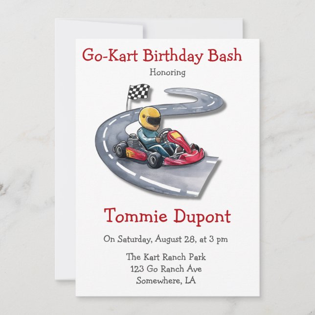 Go-Kart Birthday Bash  Invitation (Front)