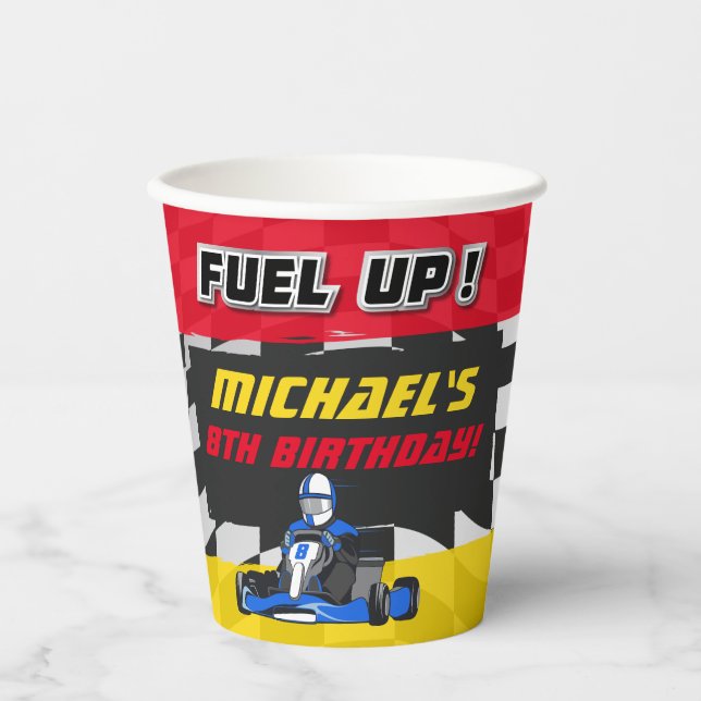 Go Kart Birthday Party Checkered Paper Cups (Front)