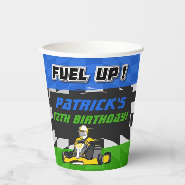 Go Kart Birthday Party Checkered Paper Cups (Front)