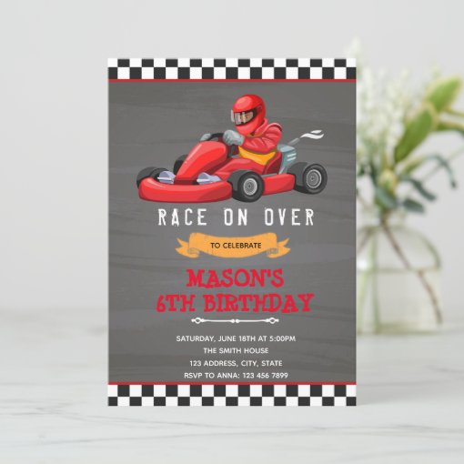 Go kart birthday party invitation | Zazzle