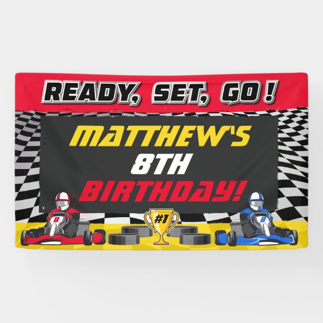 Go Kart Birthday Party Racing  Banner (Horizontal)