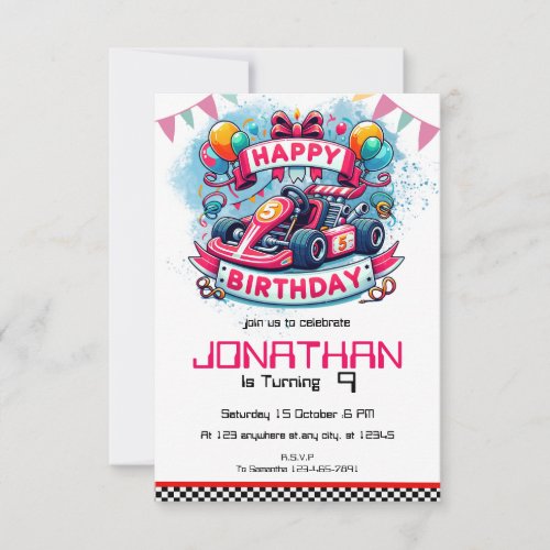 Go Kart Birthday Red Racing Car invitation