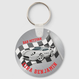 Go-kart Car Racing Bar Mitzvah Keychain