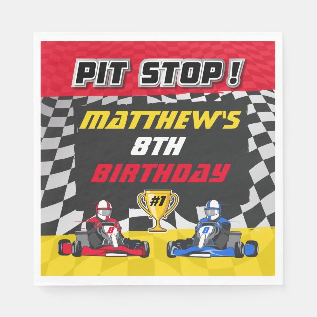Go Kart Checkered Flag Birthday Napkins (Front)