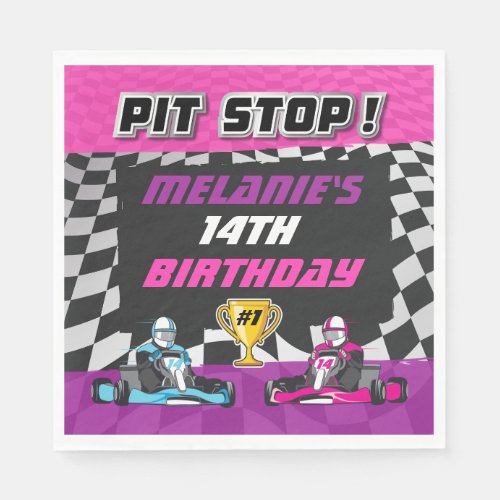 Go Kart Checkered Flag Girls Birthday Napkins