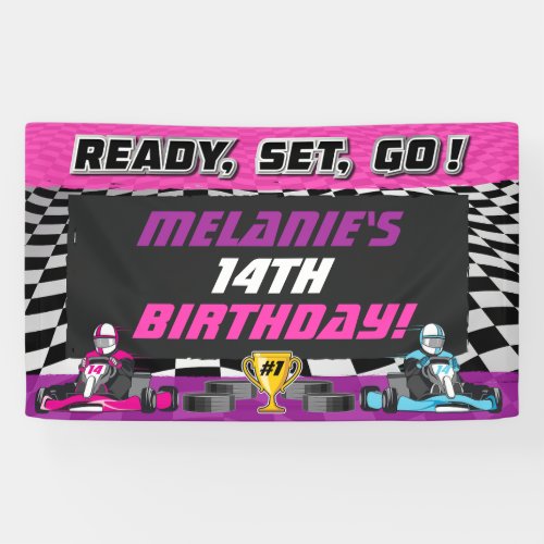 Go Kart Girls Birthday Party Racing  Banner