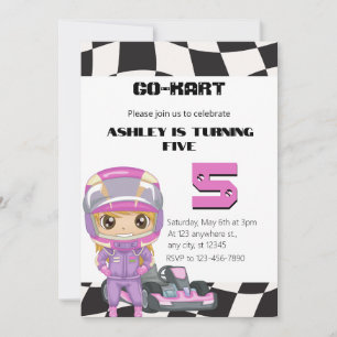 GO-KART Girly Five Birthday Girl Any Age Invitation