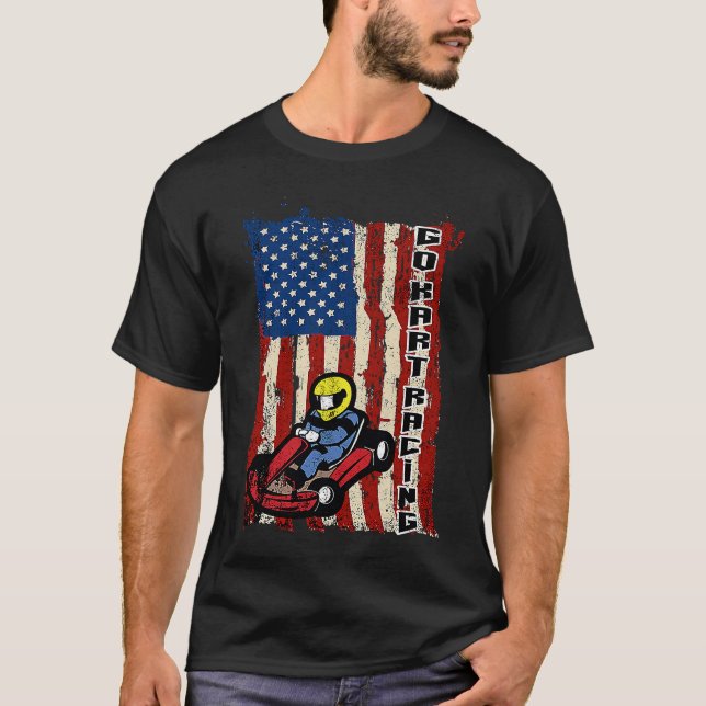 Go kart Gokart Racing Sports Funny Race Flag Cool  T-Shirt (Front)
