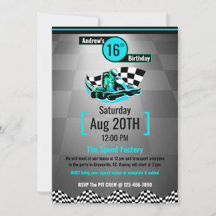 Go-Kart Party Invitation - Blue Speed Racer