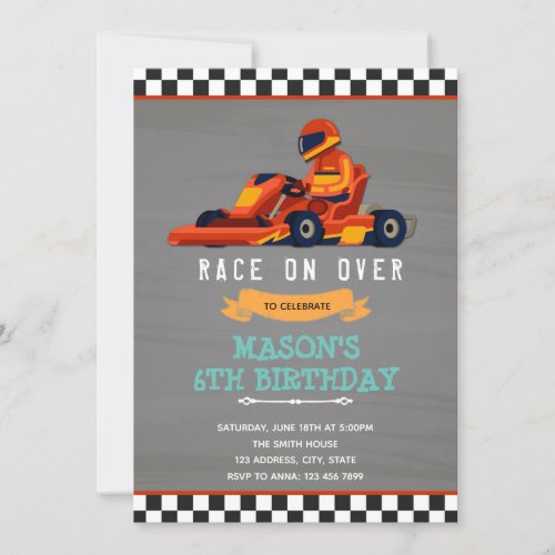 Go kart race car birthday invitation
