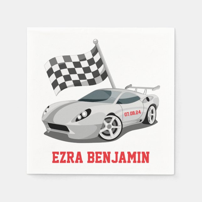 Go-Kart Race Car Racing Bar Mitzvah Napkins (Front)