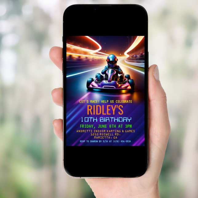 Go Kart Racing Birthday Invitation (Front Digital)