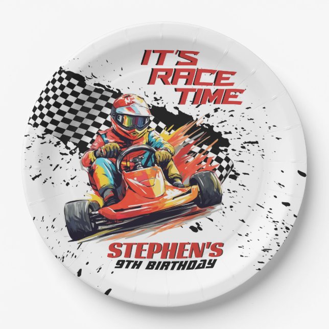 Go Kart Racing Birthday Party Paper Plates (Front)
