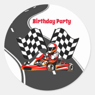 Go Kart Racing Boy Birthday Party Classic Round Sticker