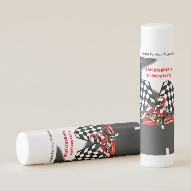 Go Kart Racing Boy Birthday Party Custom Lip Balm (Front)