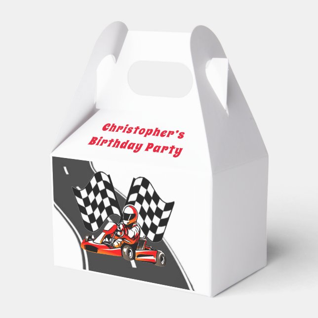 Go Kart Racing Boy Birthday Party Favor Boxes (Front Side)