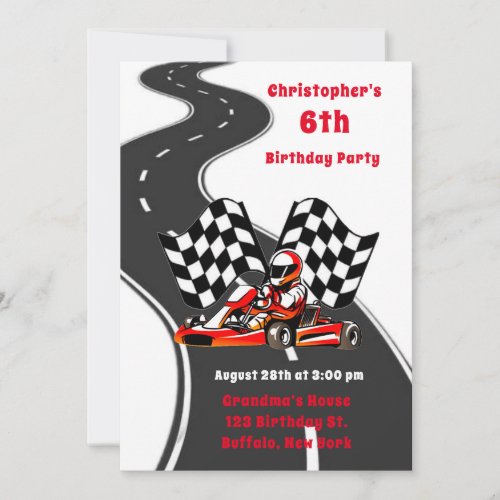 Go Kart Racing Boy Birthday Party Invitation