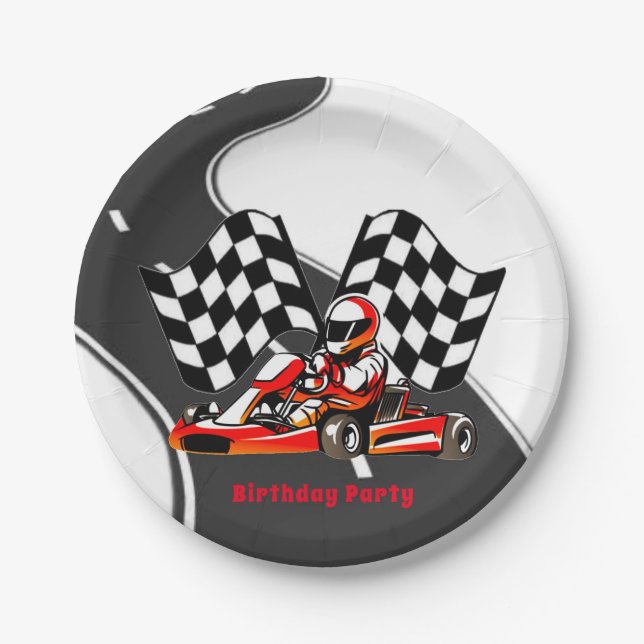 Go Kart Racing Boy Birthday Party Paper Plates (Front)