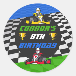 Go Kart Racing Car Birthday Party Classic Round Sticker