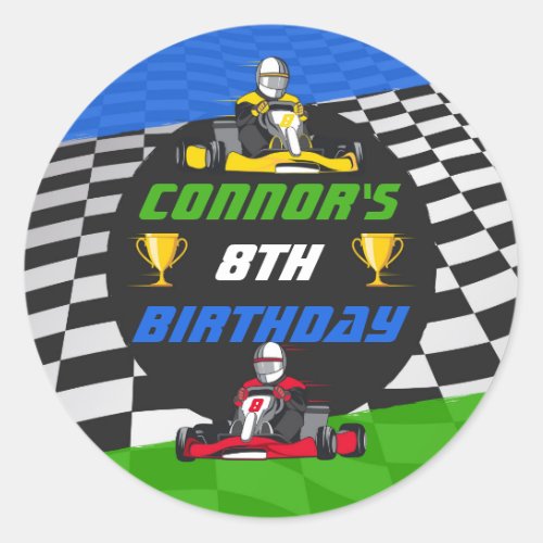 Go Kart Racing Car Birthday Party Classic Round Sticker