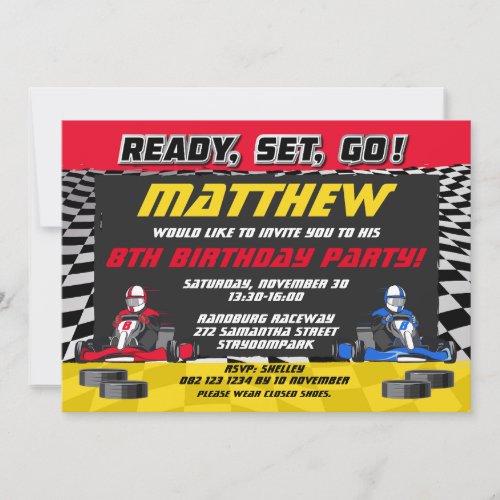 Go Kart Racing Car Birthday Party Invitation