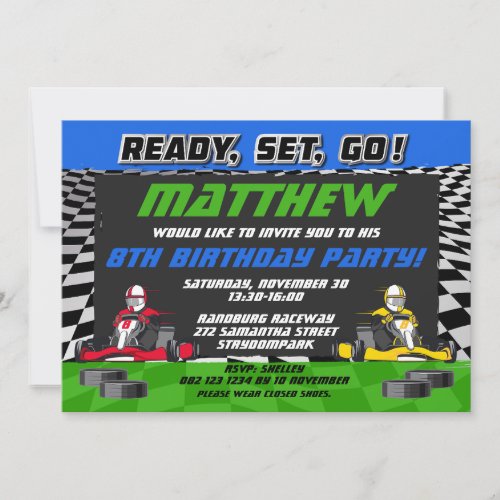 Go Kart Racing Car Birthday Party Invitation