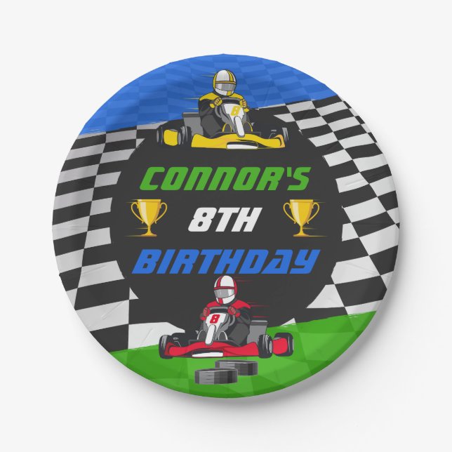 Go Kart Racing Car Birthday Party Paper Plates (Front)
