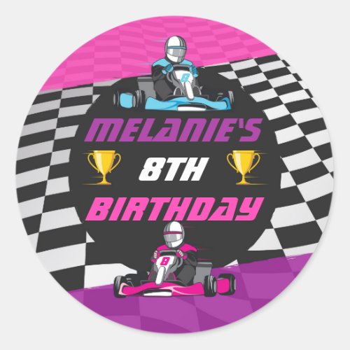 Go Kart Racing Car Girls Birthday Party Classic Round Sticker