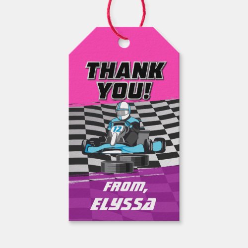 Go Kart Racing Car Girls Birthday Party Gift Tags