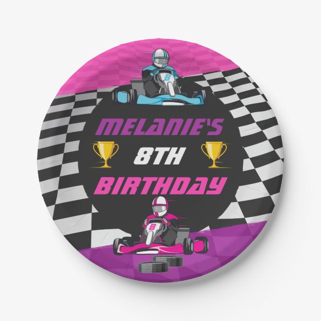Go Kart Racing Car Girls Birthday Party Paper Plates (Front)