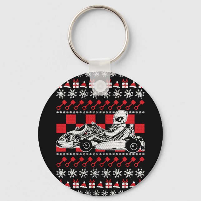 Go Kart Racing Christmas Keychain (Front)