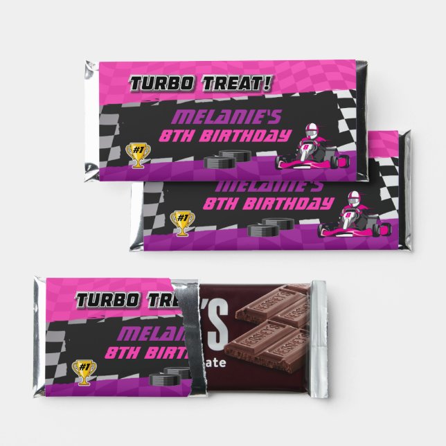 Go Kart Racing Girls Birthday Hershey Bar Favors (Front)