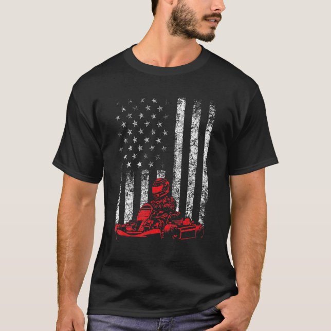 Go Kart Racing - Go Karting USA American Flag Race T-Shirt (Front)