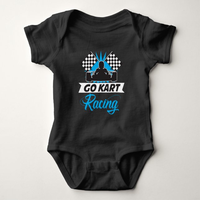 Go Kart Racing Silhouette Flag Goal Winner Baby Bodysuit (Front)
