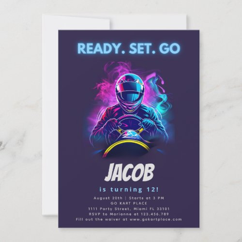 Go Karting Go Kart Racing Car Boy Birthday Party Invitation