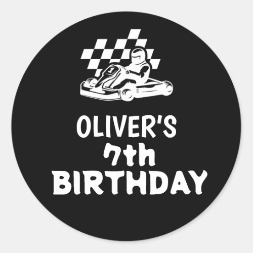 Go karting racing car boy birthday  classic round sticker