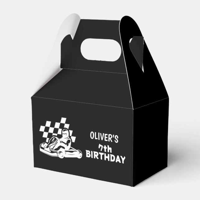 Go karting, racing car boy birthday  favor boxes (Front Side)