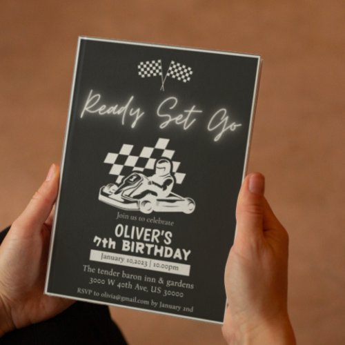 Go karting racing car boy birthday invitation