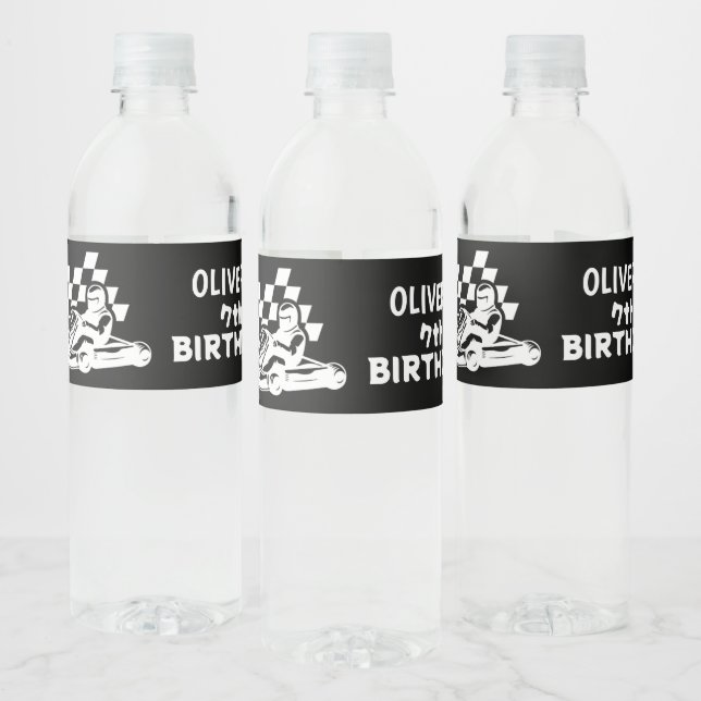 Go karting, racing car boy birthday  water bottle label (Bottles)