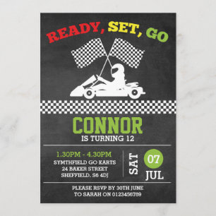 Go-Karting themed birthday party invitation