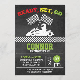 Personnalisé anniversaire invitations voiture de course go kart party x 5 