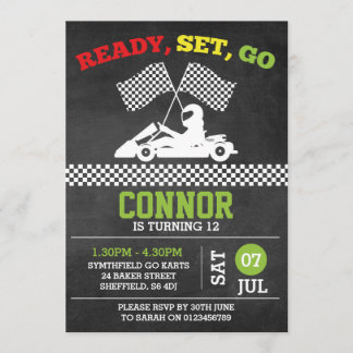 Go-Karting themed birthday party invitation