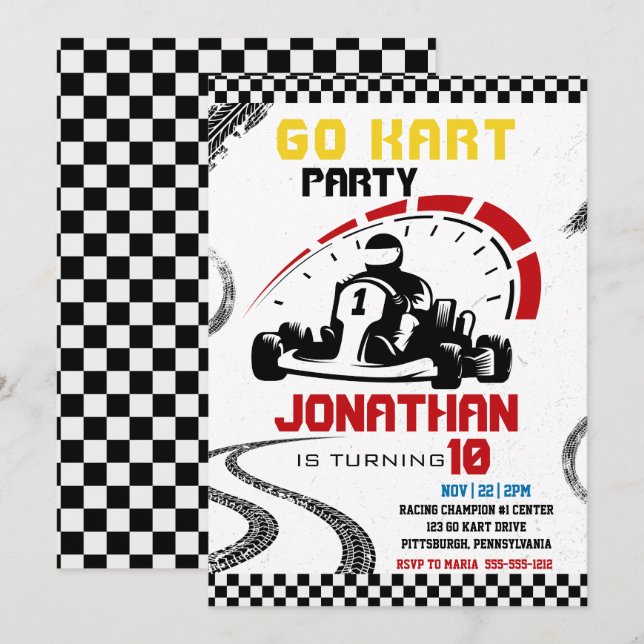 Go-Karting Themed Birthday Party  Invitation (Front/Back)