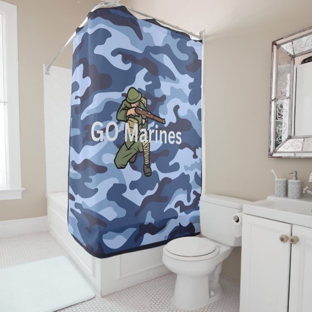 GO Marines blue uniform pattern design Shower Curtain (In Situ)