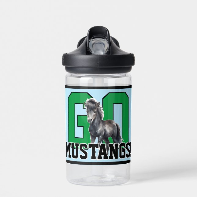Go Mustangs! Personalized Kids Sports Team Water Bottle (Front)