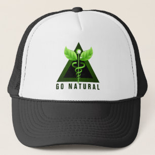 Go Natural Therapy Green Caduceus Icon Symbol Trucker Hat