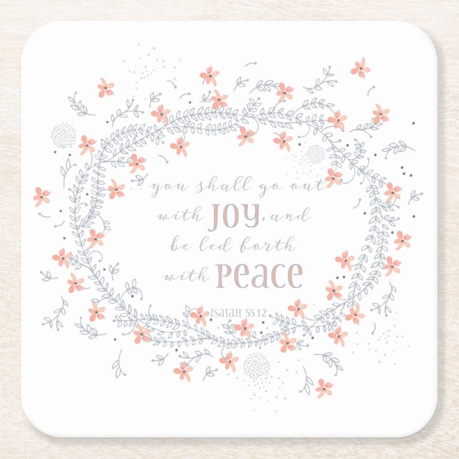 Go Out with Joy - Isaiah 55:12 Square Paper Coaster (Front)